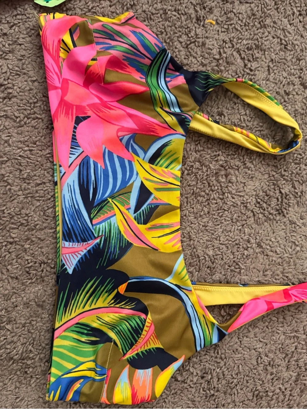 Tropical Leaf Print Square Neck Swim Top - Yellow Multi